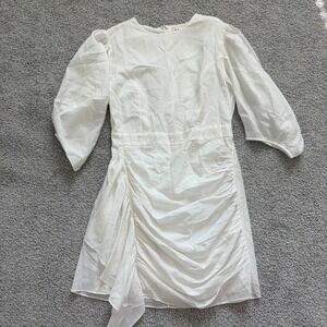 Rhode Pia Mini Dress Womens 4 White Puff Sleeve Ruched Bridal Grad Sorority